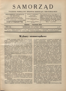 Samorząd : tygodnik poświęcony sprawom samorządu terytorialnego. R. 20, nr 8 (20 lutego 1938)