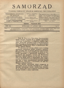 Samorząd : tygodnik poświęcony sprawom samorządu terytorialnego. R. 20, nr 9 (27 lutego 1938)