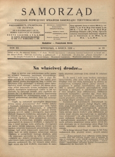 Samorząd : tygodnik poświęcony sprawom samorządu terytorialnego. R. 20, nr 10 (6 marca 1938)