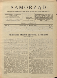 Samorząd : tygodnik poświęcony sprawom samorządu terytorialnego. R. 20, nr 11 (13 marca 1938)
