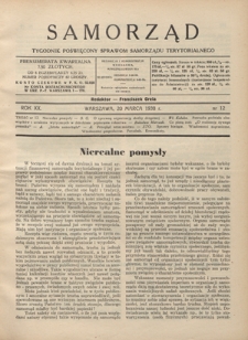 Samorząd : tygodnik poświęcony sprawom samorządu terytorialnego. R. 20, nr 12 (20 marca 1938)