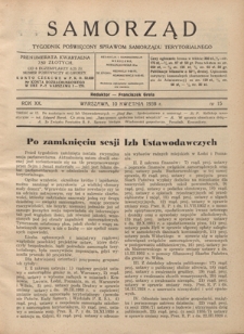 Samorząd : tygodnik poświęcony sprawom samorządu terytorialnego. R. 20, nr 15 (10 kwietnia 1938)