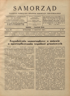 Samorząd : tygodnik poświęcony sprawom samorządu terytorialnego. R. 20, nr 16 (17 kwietnia 1938)