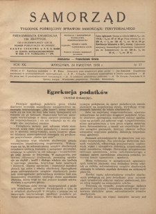 Samorząd : tygodnik poświęcony sprawom samorządu terytorialnego. R. 20, nr 17 (24 kwietnia 1938)