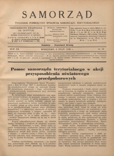 Samorząd : tygodnik poświęcony sprawom samorządu terytorialnego. R. 20, nr 19 (8 maja 1938)