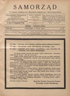 Samorząd : tygodnik poświęcony sprawom samorządu terytorialnego. R. 20, nr 20 (15 maja 1938)