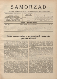 Samorząd : tygodnik poświęcony sprawom samorządu terytorialnego. R. 20, nr 21 (22 maja 1938)