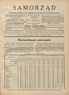 Samorząd : tygodnik poświęcony sprawom samorządu terytorialnego. R. 20, nr 25 (19 czerwca 1938)