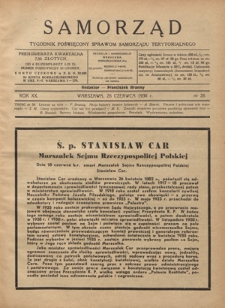Samorząd : tygodnik poświęcony sprawom samorządu terytorialnego. R. 20, nr 26 (25 czerwca 1938)