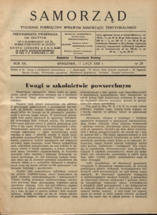 Samorząd : tygodnik poświęcony sprawom samorządu terytorialnego. R. 20, nr 29 (17 lipca 1938)