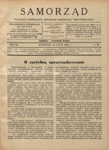 Samorząd : tygodnik poświęcony sprawom samorządu terytorialnego. R. 20, nr 30 (24 lipca 1938)