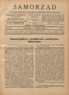 Samorząd : tygodnik poświęcony sprawom samorządu terytorialnego. R. 20, nr 34 (21 sierpnia 1938)