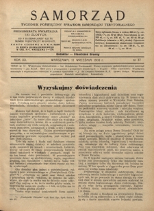 Samorząd : tygodnik poświęcony sprawom samorządu terytorialnego. R. 20, nr 37 (11 września 1938)