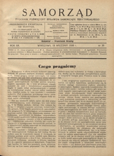 Samorząd : tygodnik poświęcony sprawom samorządu terytorialnego. R. 20, nr 38 (18 wzreśnia 1938)