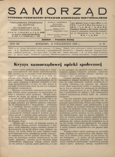 Samorząd : tygodnik poświęcony sprawom samorządu terytorialnego. R. 20, nr 42 (16 października 1938)