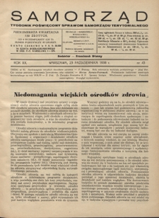 Samorząd : tygodnik poświęcony sprawom samorządu terytorialnego. R. 20, nr 43 (23 października 1938)