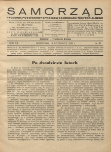 Samorząd : tygodnik poświęcony sprawom samorządu terytorialnego. R. 20, nr 46 (13 listopada 1938)