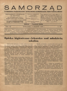 Samorząd : tygodnik poświęcony sprawom samorządu terytorialnego. R. 20, nr 49 (4 grudnia 1938)