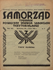 Samorząd : tygodnik poświęcony sprawom samorządu terytorialnego. R. 21, nr 5 (29 stycznia 1939)