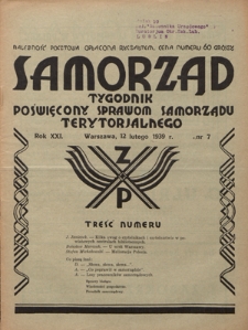Samorząd : tygodnik poświęcony sprawom samorządu terytorialnego. R. 21, nr 8 (19 lutego 1939)