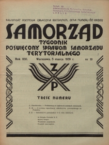 Samorząd : tygodnik poświęcony sprawom samorządu terytorialnego. R. 21, nr 11 (12 marca 1939)