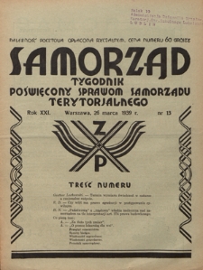 Samorząd : tygodnik poświęcony sprawom samorządu terytorialnego. R. 21, nr 14 (2 kwietnia 1939)