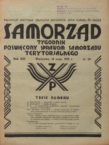 Samorząd : tygodnik poświęcony sprawom samorządu terytorialnego. R. 21, nr 20 (14 maja 1939)