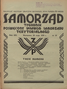 Samorząd : tygodnik poświęcony sprawom samorządu terytorialnego. R. 21, nr 22 (28 maja 1939)