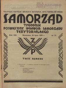 Samorząd : tygodnik poświęcony sprawom samorządu terytorialnego. R. 21, nr 31 (30 lipca 1939)