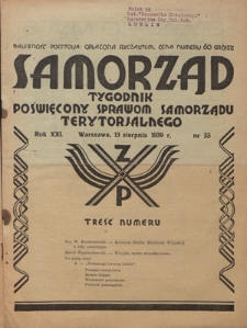 Samorząd : tygodnik poświęcony sprawom samorządu terytorialnego. R. 21, nr 33 (13 sierpnia 1939)