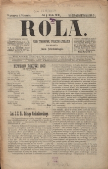 Rola : pismo tygodniowe, społeczno-literackie R. 20, Nr 1 (22 grudnia 1901/4 stycznia 1902)