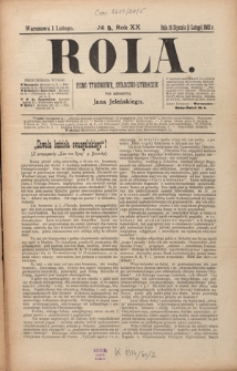 Rola : pismo tygodniowe, społeczno-literackie R. 20, Nr 5 (19 stycznia/1 lutego 1902)