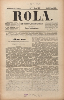 Rola : pismo tygodniowe, społeczno-literackie R. 20, Nr 7 (2/15 lutego 1902)