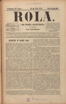 Rola : pismo tygodniowe, społeczno-literackie R. 20, Nr 8 (9/22 lutego 1902)