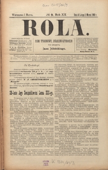 Rola : pismo tygodniowe, społeczno-literackie R. 20, Nr 9 (16 lutego/1 marca 1902)