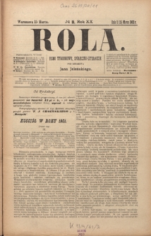 Rola : pismo tygodniowe, społeczno-literackie R. 20, Nr 11 (2/15 marca 1902)