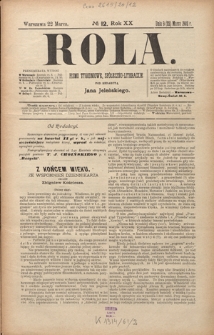 Rola : pismo tygodniowe, społeczno-literackie R. 20, Nr 12 (9/22 marca 1902)