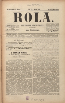 Rola : pismo tygodniowe, społeczno-literackie R. 20, Nr 13 (16/29 marca 1902)