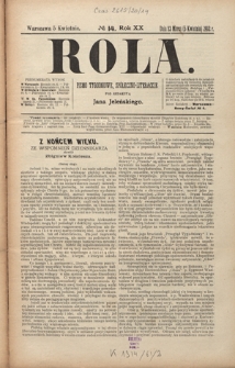Rola : pismo tygodniowe, społeczno-literackie R. 20, Nr 14 (23 marca/5 kwietnia 1902)