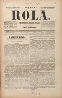 Rola : pismo tygodniowe, społeczno-literackie R. 20, Nr 15 (30 marca/12 kwietnia 1902)