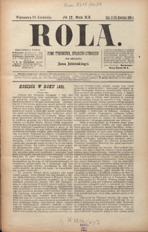 Rola : pismo tygodniowe, społeczno-literackie R. 20, Nr 17 (13/26 kwietnia 1902)