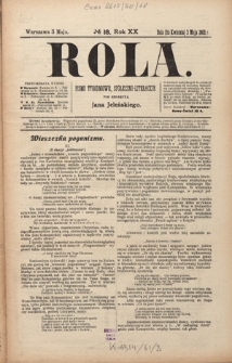 Rola : pismo tygodniowe, społeczno-literackie R. 20, Nr 18 (20 kwietnia/3 maja 1902)