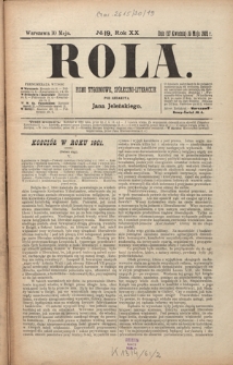 Rola : pismo tygodniowe, społeczno-literackie R. 20, Nr 19 (27 kwietnia/10 maja 1902)