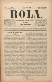 Rola : pismo tygodniowe, społeczno-literackie R. 20, Nr 20 (4/17 maja 1902)
