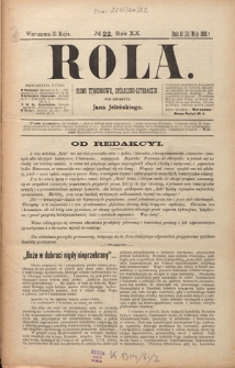 Rola : pismo tygodniowe, społeczno-literackie R. 20, Nr 22 (18/31 maja 1902)