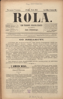 Rola : pismo tygodniowe, społeczno-literackie R. 20, Nr 23 (25 maja/7 czerwca 1902)