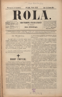 Rola : pismo tygodniowe, społeczno-literackie R. 20, Nr 24 (1/14 czerwca 1902)