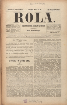 Rola : pismo tygodniowe, społeczno-literackie R. 20, Nr 26 (15/28 czerwca 1902)