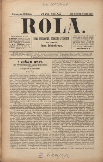 Rola : pismo tygodniowe, społeczno-literackie R. 20, Nr 28 (29 czerwca/12 lipca 1902)