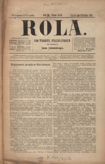Rola : pismo tygodniowe, społeczno-literackie R. 20, Nr 31 (20 lipca/2 sierpnia 1902)